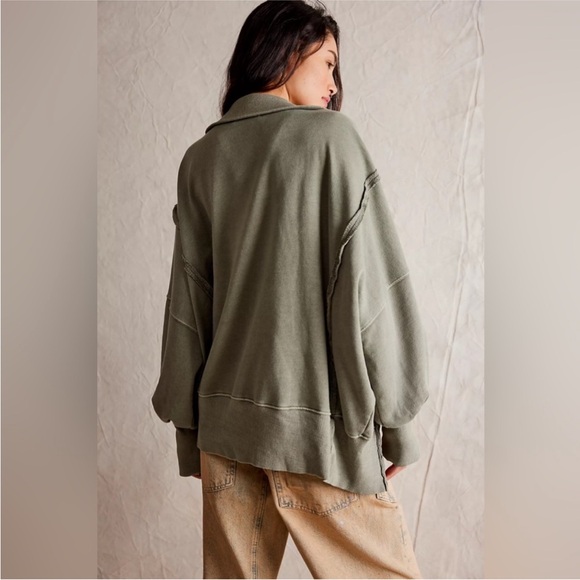 ❌SOLD!❌ NEW! Free People Camden Henley Sweatshirt MEDIUM Laurel Oak Olive Green - Picture 5 of 7